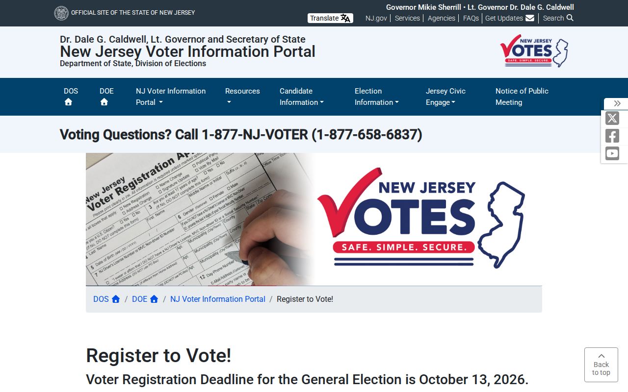 Westfield residents directory New Jersey voter registration guidance
