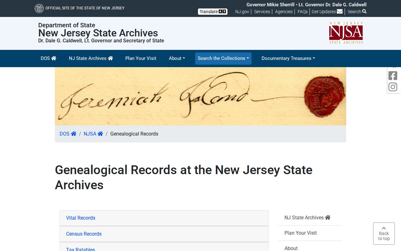 Westfield previous residents research through New Jersey State Archives genealogy collections