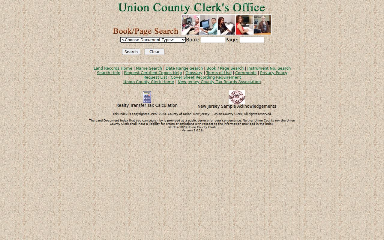 Westfield previous residents deed chain using the Union County book and page search