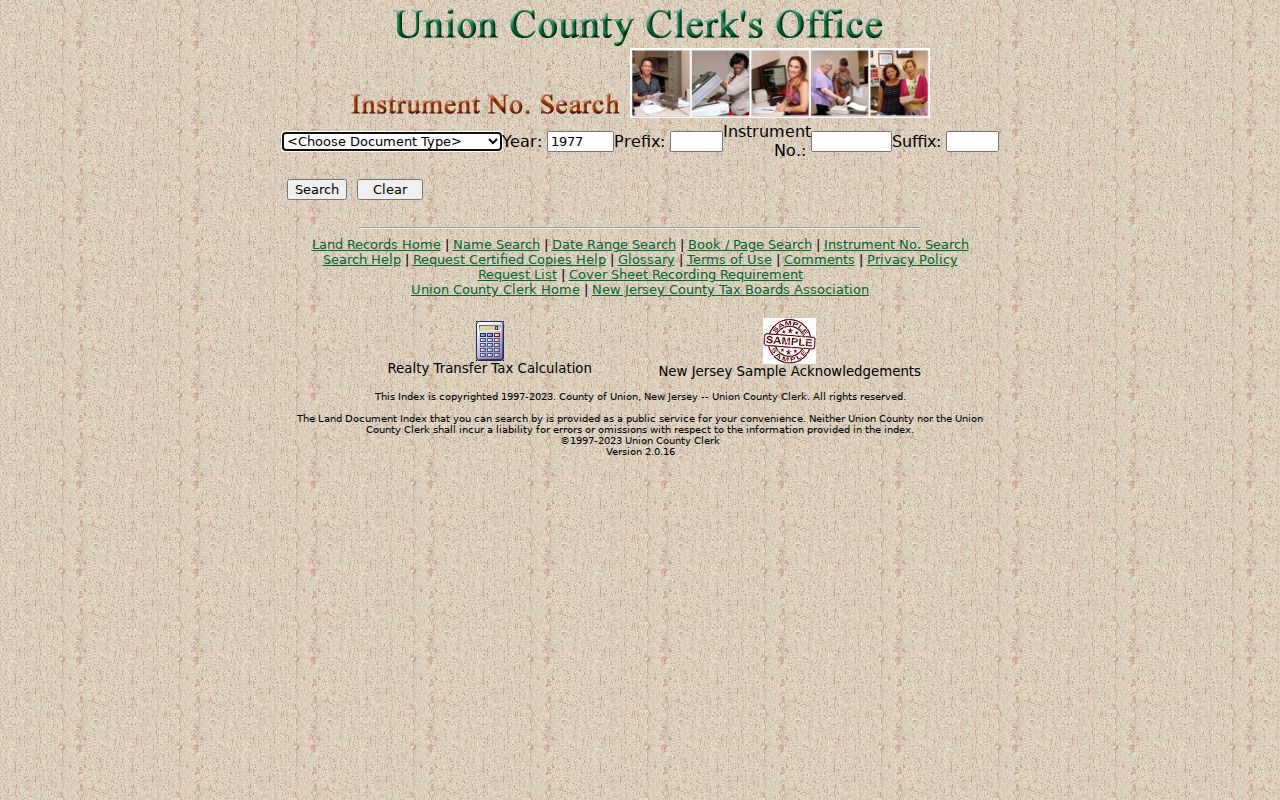Westfield previous residents deed history using the Union County instrument-number search