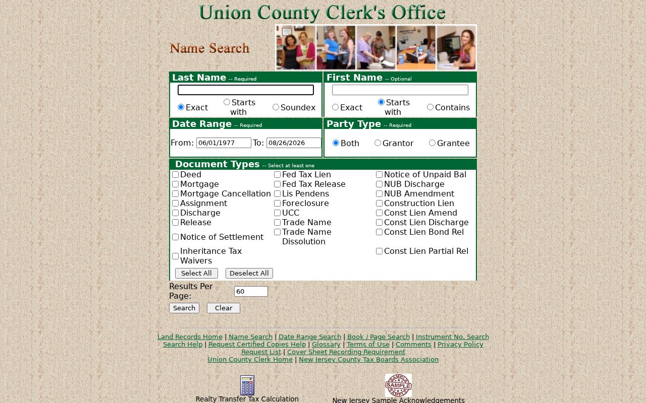Westfield previous residents research through the Union County land-record name search