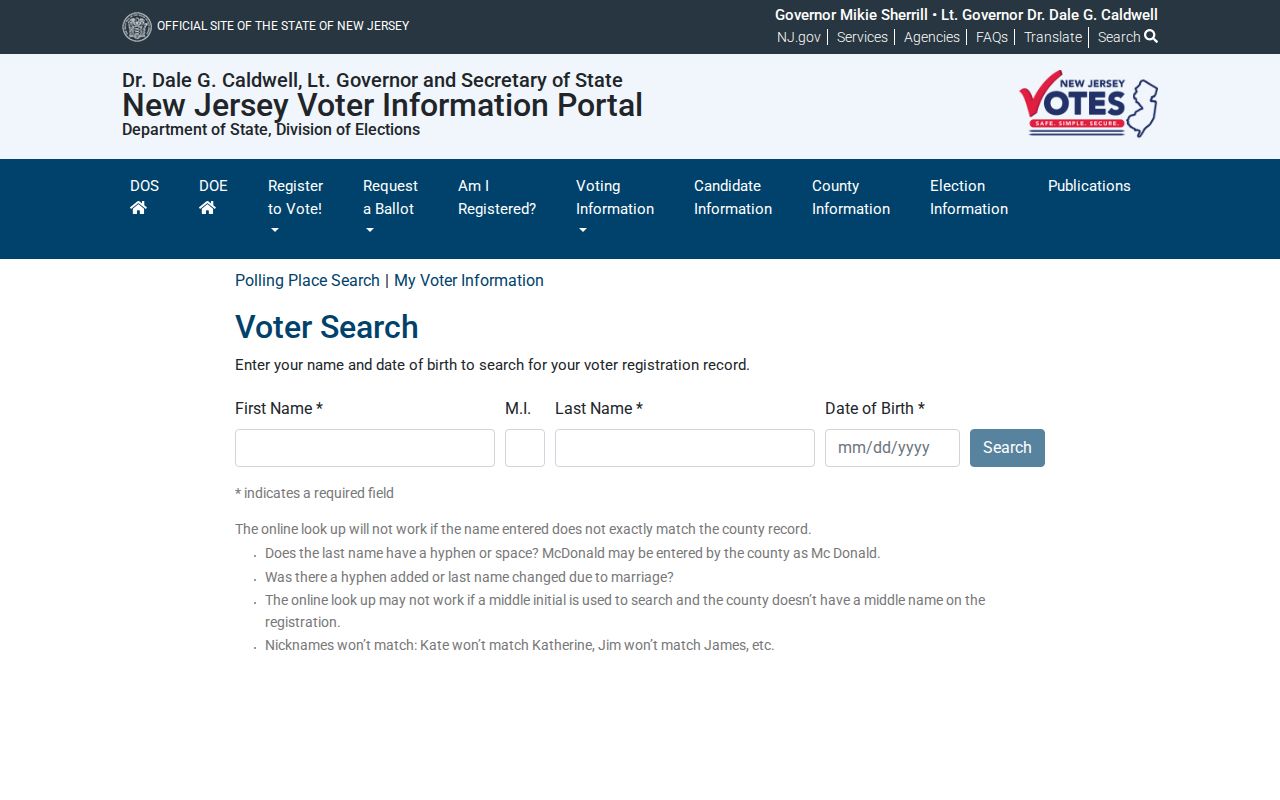 Westfield resident lookup through New Jersey voter registration status