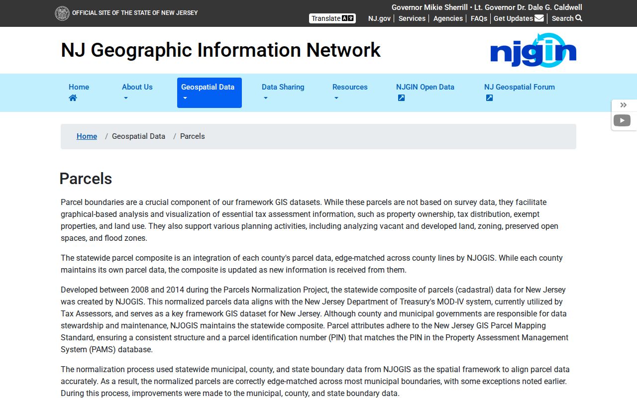 Westfield street directory NJGIN parcel data reference