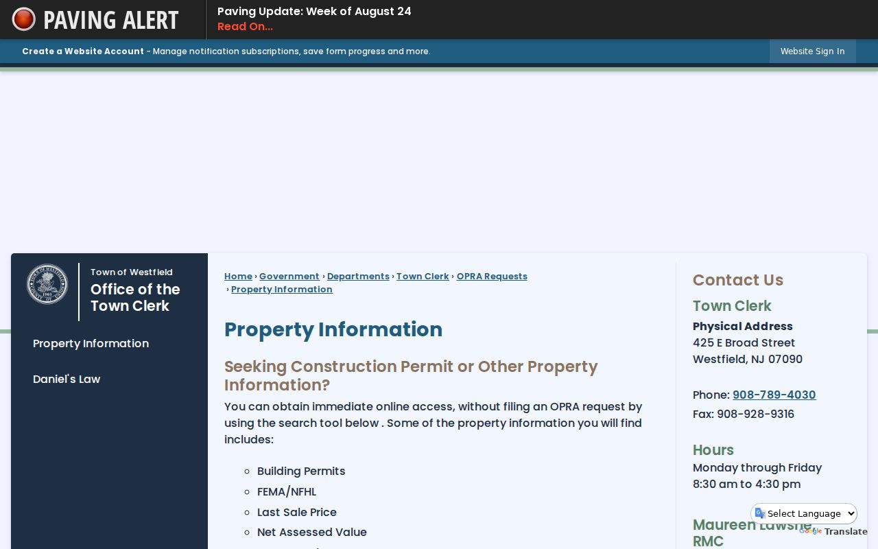 Westfield street directory property information portal