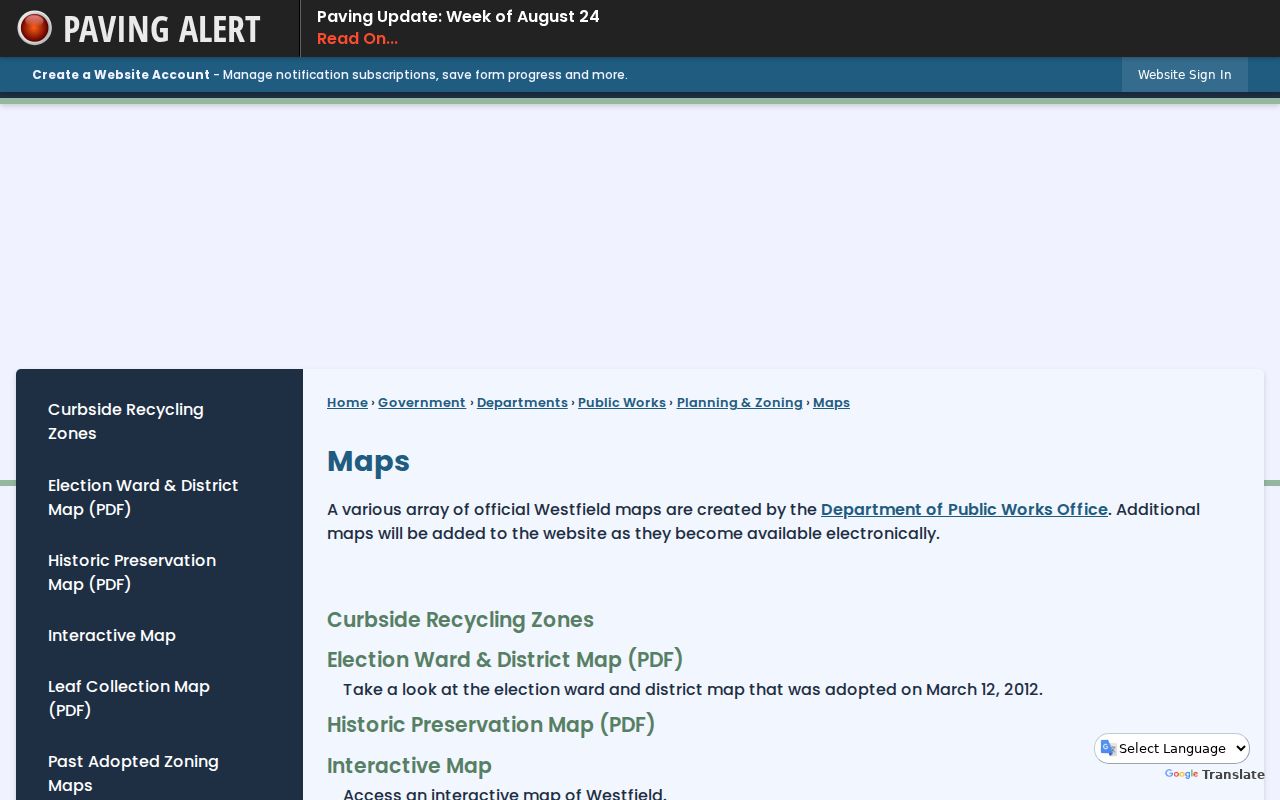Westfield ZIP code directory official maps and street index